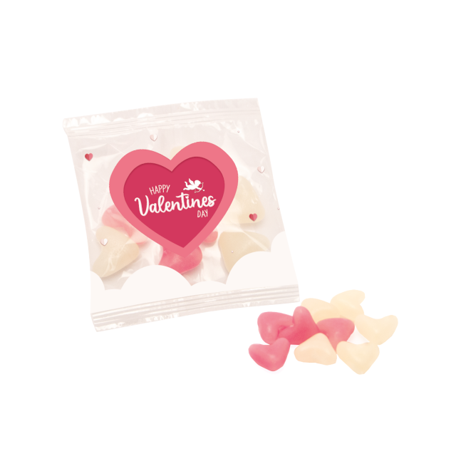 Valentines – Flow Bag – 20g – White & Pink Jelly Hearts