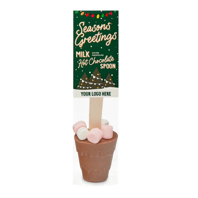 Winter Collection – Eco Info Card – Hot Choc Spoon – Milk Chocolate – with Mini Marshmallows