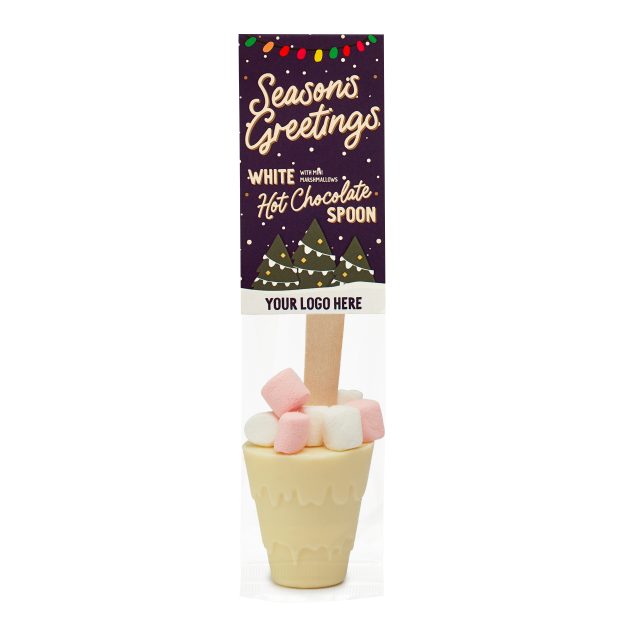 Winter Collection – Eco Info Card – Hot Choc Spoon – White Chocolate – with Mini Marshmallows